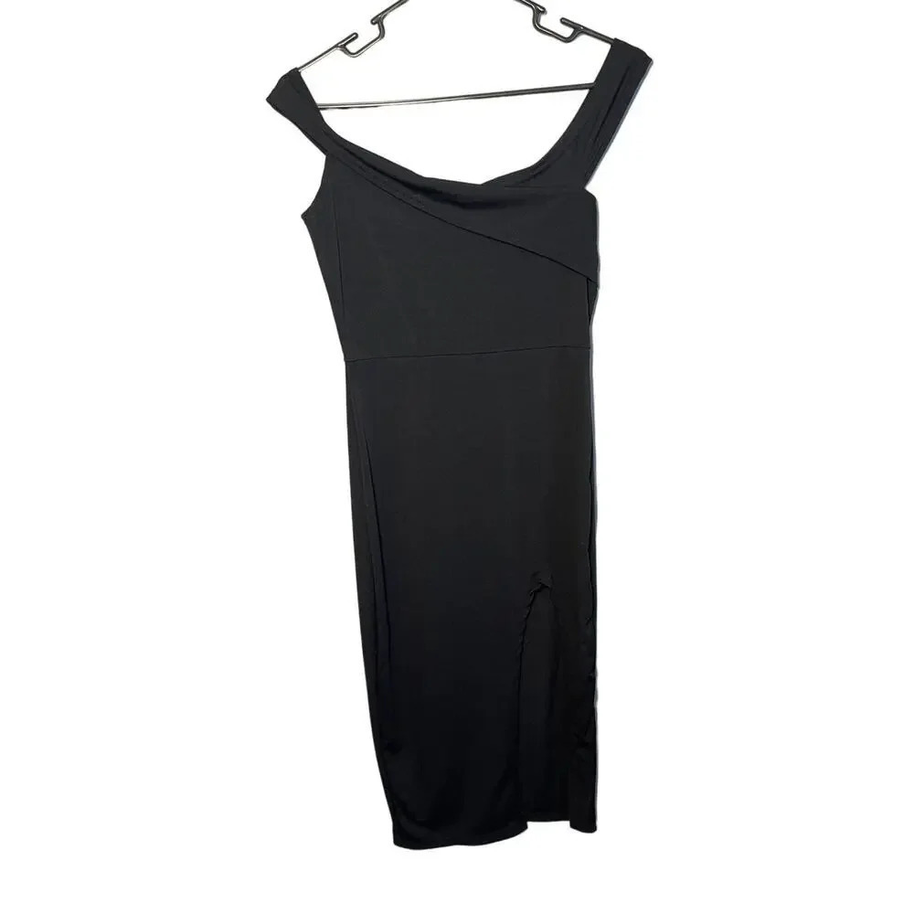 Black Off Shoulder High Slit Knee Length Cocktail Dress Women's Size Small